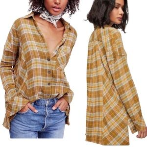 Free People Juniper Ridge Plaid Cotton Shirt Shacket Small Raw Hem Relaxed Fit